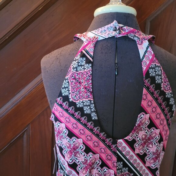 Trixxi Womens Halter Maxi Dress Patchwork Print Black/Pink/White S NWT - Picture 4 of 6